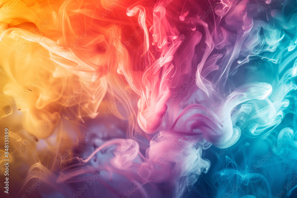 Poster an abstract image of colorful ink swirling in water, forming fluid, harmonious patterns and gradient