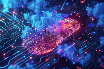 Internet security. Fingerprint scanning unlock and access to business data network. Cloud. Biometric identification and cyber security protect business transaction from online digital cyber attack