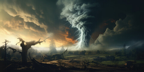 Fototapeta premium A big tornado carries everything out of its path