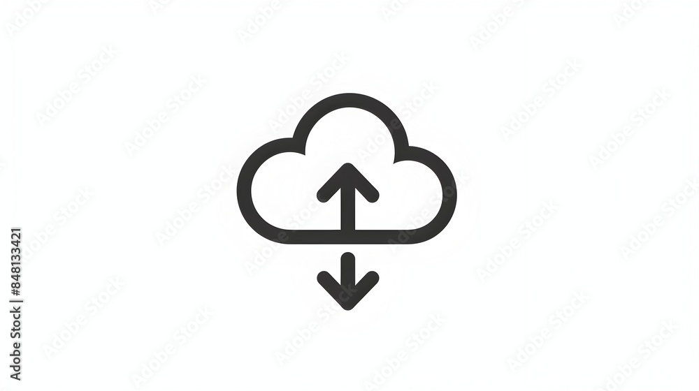 Poster minimalist cloud upload icon with thin outline on clean white background
