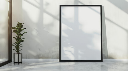 black wooden frame poster standing on the floor, mockup