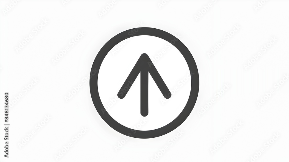 Poster crisp upward arrow inside circle with thin monochrome lines on white background