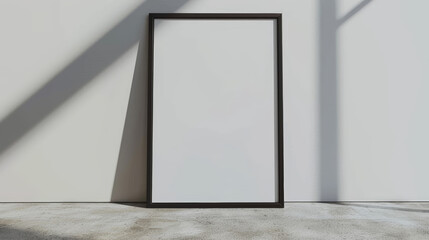 black wooden frame poster standing on the floor, mockup