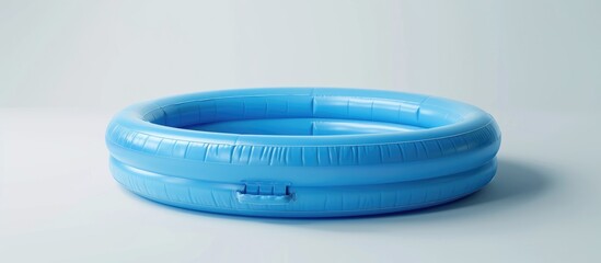Blue inflatable paddling pool for kids, empty and waiting to be filled with water.