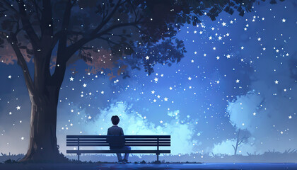 Sitting on a park bench under a canopy of stars, he closed his eyes, listening to whispers of memories shared with loved ones now gone