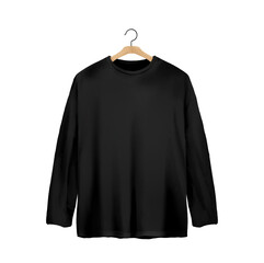 black t shirt with hanger isolated on white