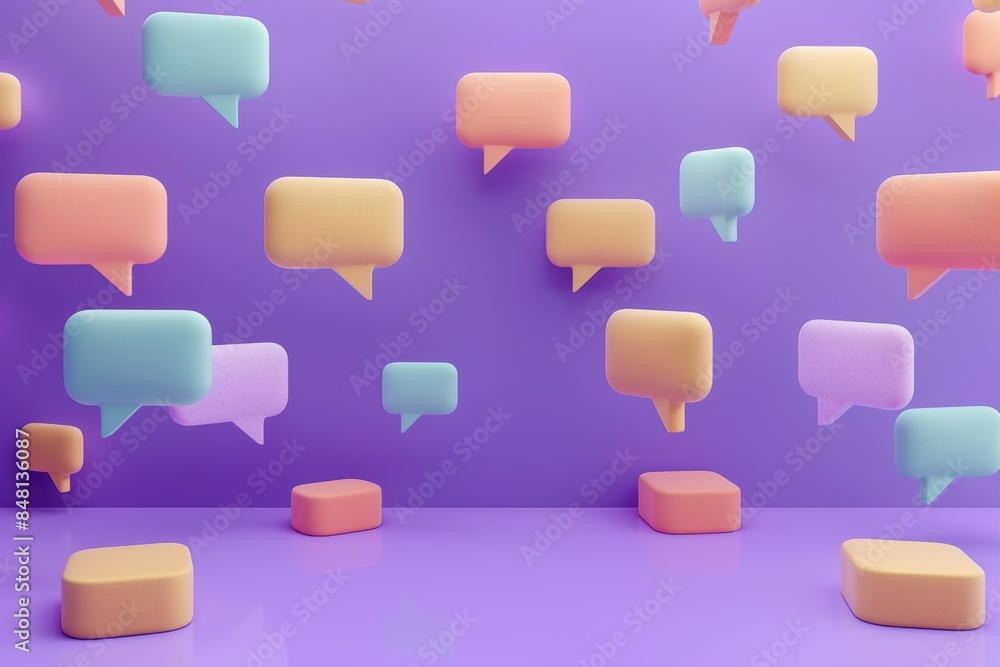 Poster pop-up messages with violet backgrounds. copy space.
