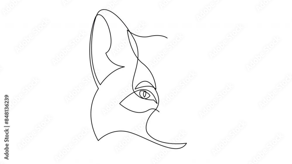 Poster self drawing simple animation of single continuous one line drawing of fox head. drawing by hand, bl
