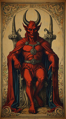 Obraz premium illustration of a devil with a red body on a throne