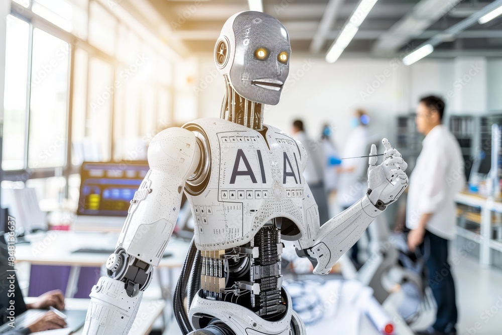 Poster ai robot assisting scientist in advanced research laboratory