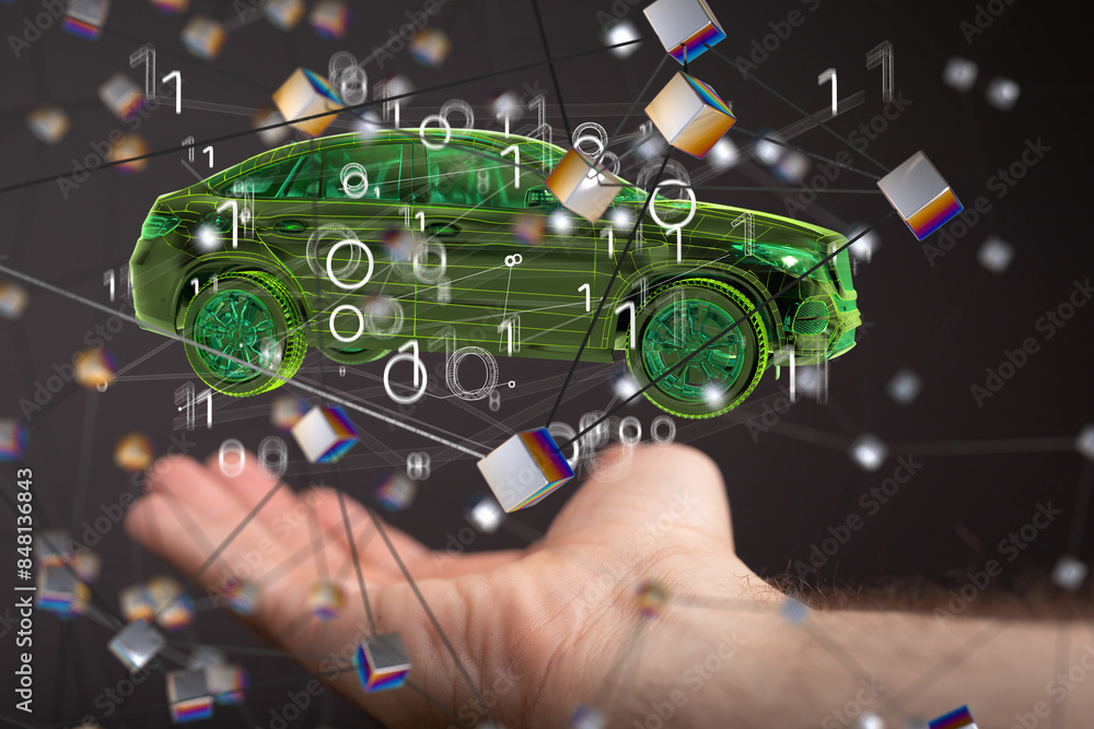 Poster Autonomous car with HUD graphic of Navigation system driving