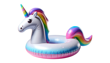 Swimming pool inflatable toy unicorn isolated on transparent or white background.