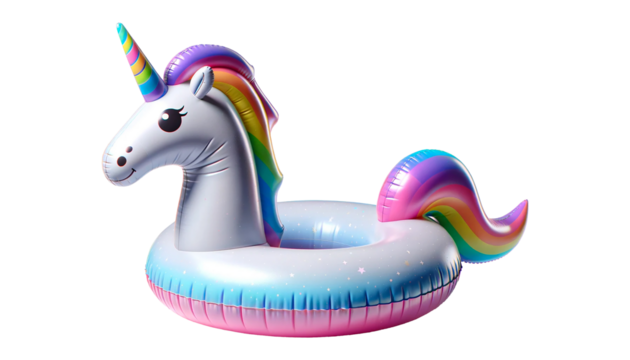 Swimming pool inflatable toy unicorn isolated on transparent or white background.