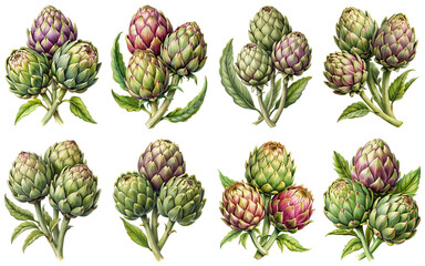 Obraz premium Artichokes vintage illustration, isolate transparent background PNG file
