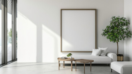 modern home, clean minimalist interior with empty frames on the wall, mockup