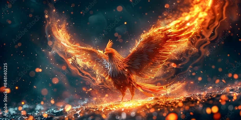 Poster recovering data after a digital disaster like a phoenix rising from ashes. concept data recovery, di