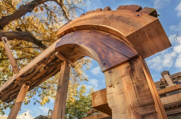 Obraz premium Wooden frame frame for building, in the style of vancouver school, dynamic structures, generated with AI