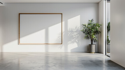 modern home, clean minimalist interior with empty frames on the wall, mockup