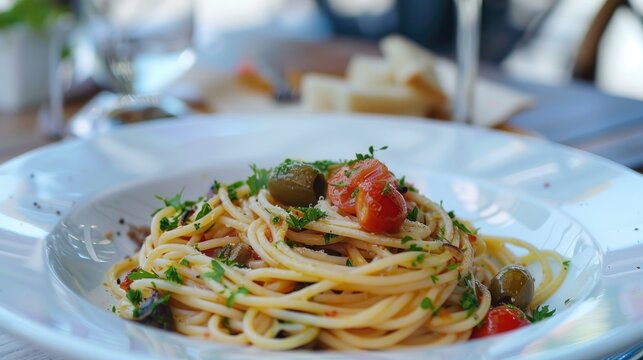 Italian Agretti Spaghetti with Olive Anchovy and Tomato Spring Recipe