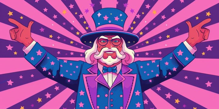 Patriotic cartoon Uncle Sam pointing to a bright future on Fourth of July, watercolor style. Culture, faith, hope, HD wallpapers, backgrounds, generated by AI.
