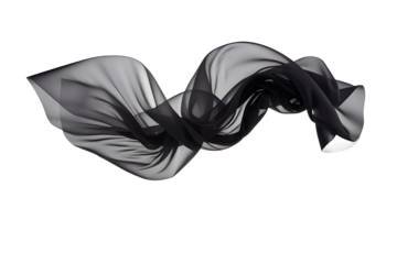 floating black fabric blowing isolate on transparency background PNG