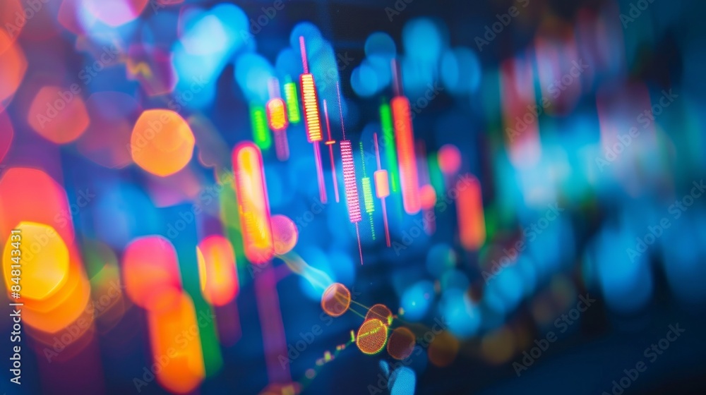 Poster a colorful image of a stock market with a green line in the middle