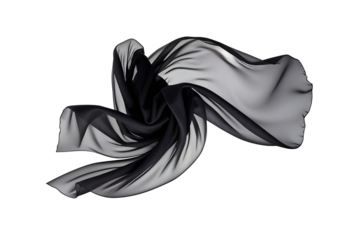 floating black fabric blowing isolate on transparency background PNG