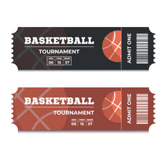 Vector Tickets isolated on white background. Basketball ticket card template. Card invitation, event and date, place sector. Ticket icon for website.