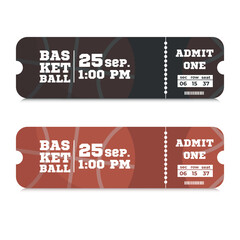 Vector Tickets isolated on white background. Basketball ticket card template. Card invitation, event and date, place sector. Ticket icon for website.