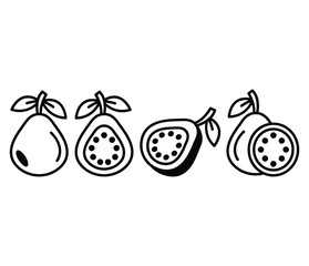 guava fruit icons vector design black white color simple line symbol illustration collection sets