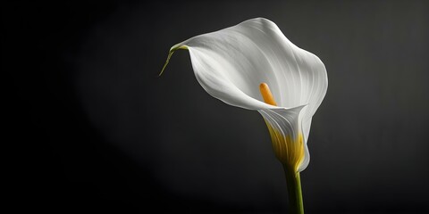 White Calla Lily Digital Art on Black Background Ideal for Expressing Condolences. Concept Condolence, White Calla Lily, Digital Art, Black Background, Sympathy