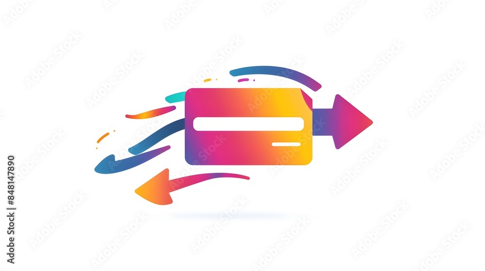 Poster minimalist purchase icon with credit card and arrow on colorful gradient background