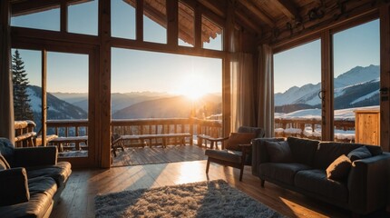 Fototapeta premium Beautiful apartment with wood in the mountains
