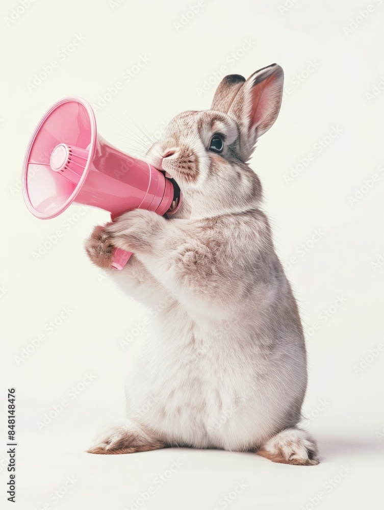 Sticker Bunny with a Pink Megaphone