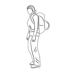 woman with backpack sketch on white background vector