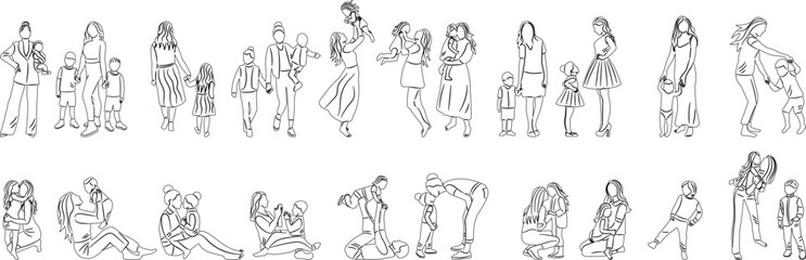 set of mom and baby sketch on white background vector