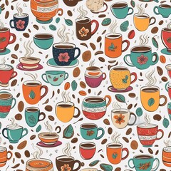 Varies colorful retro style coffee mug cups  pattern 