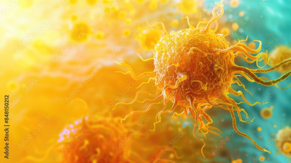 Aufkleber microscopic view of virus particles with tentacle-like structures in vibrant colors
