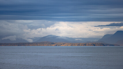 Sunlit coastal landscape in British Columbia