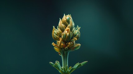 Close-up of budding plant against blurred green background