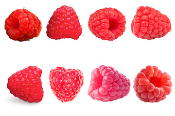 Red raspberries set isolated on a white background