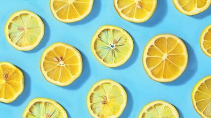 Fresh Citrus Fruit Slices on Vibrant Blue Background