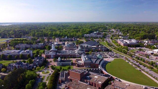 Christopher Newport University Aerial Cinematic 4k video. Newport News, Virginia. 
