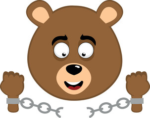 vector illustration face brown bear grizzly cartoon breaking chains in freedom and enmancipation