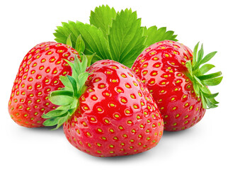 Strawberry isolated png. Strawberry with leaf on transparent background. PNG format. Three...