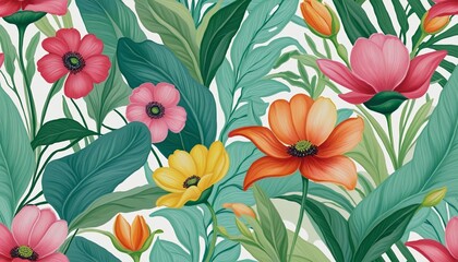 Abstract watercolor flower with flowers and leaves