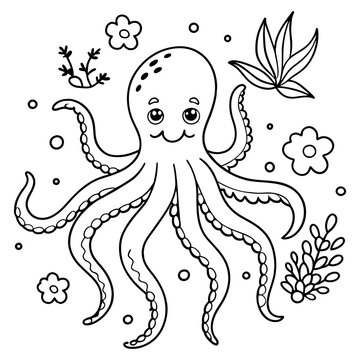 recommend clip art: Octopus Underwater Fantasy coloring page vector 