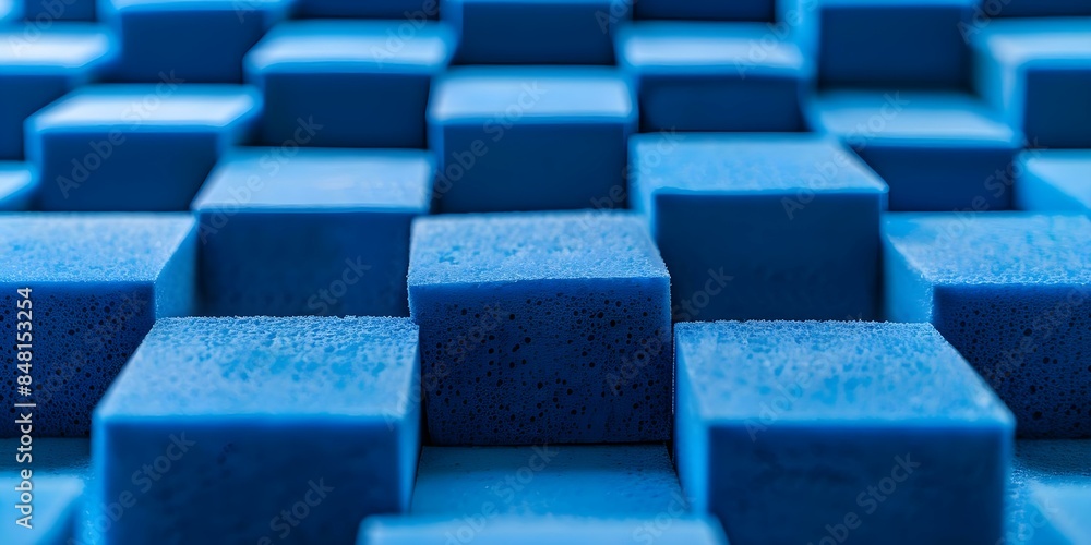 Aufkleber arrangement of blue foam blocks in abstract pattern forming textured design. concept blue foam block
