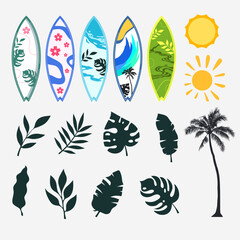 Fototapeta premium vector design element for summer celebration. summer holiday. beach elements and tropical foliage. design materials. for holiday or travel celebration banner
