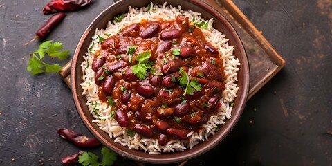 Traditional Indian Red Bean Dish Overhead Shot of Rajma Chawal. Concept Food Photography, Indian Cuisine, Overhead Shot, Traditional Dish, Red Beans
